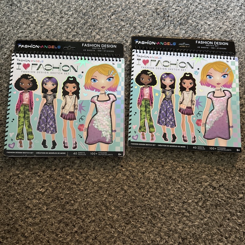 2 Fashion Angels Fashion Design Sketch Sets. 40 Sheets, 100+ Stickers